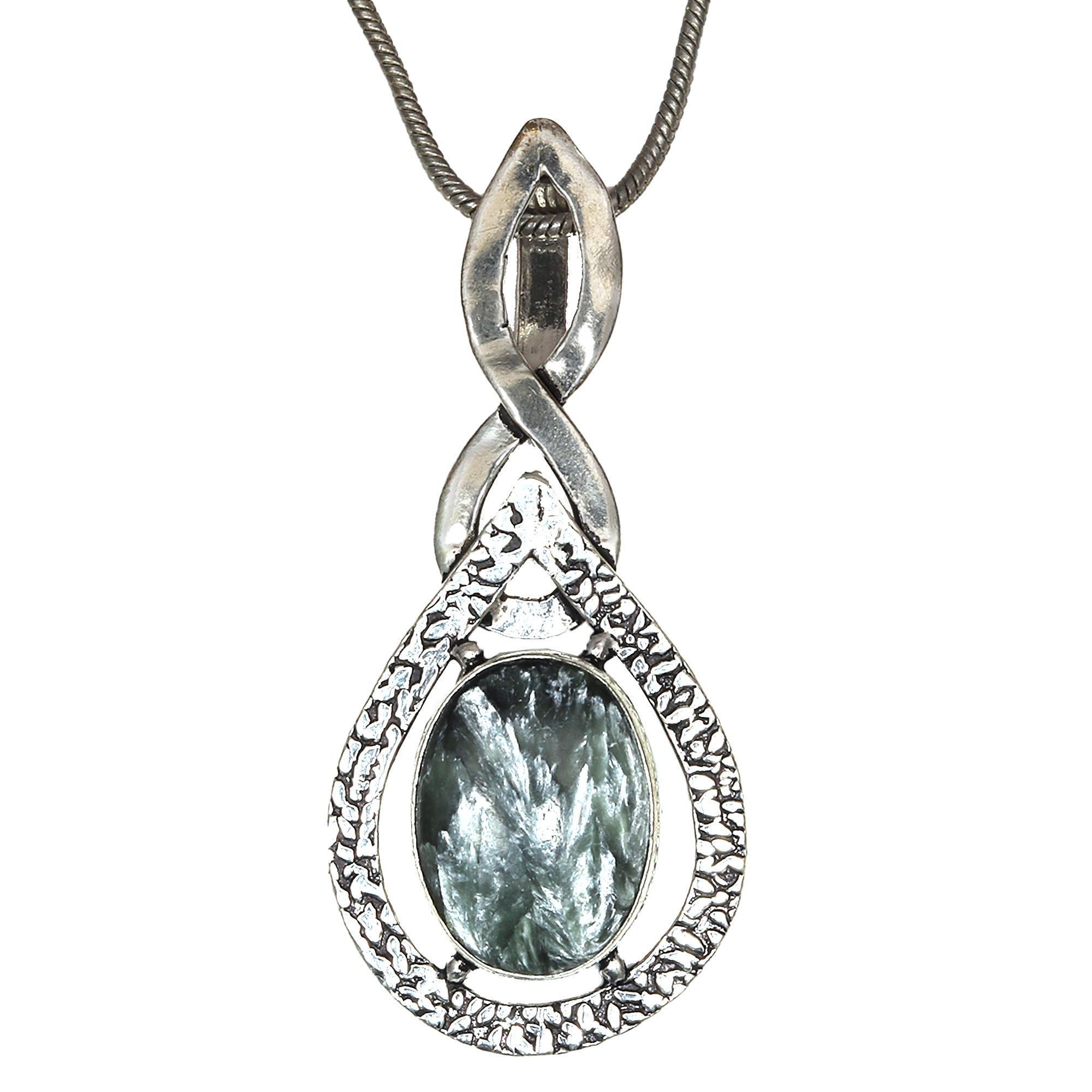 

Seraphinite Gemstone Mother s Day Handmade Silver Jewelry Pendant 2.25 2.25 зелёный