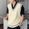 Vintage Sweater Vest Knitted Autumn Winter Sleeveless Men's Preppy Style Loose Casual V-Neck Sweaters