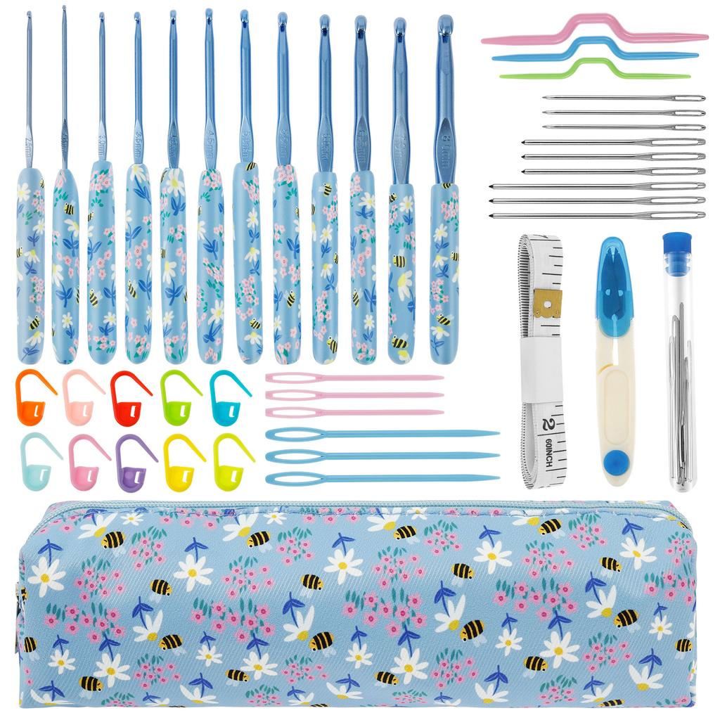 43Pcs Crochet Hooks Set 2mm to 8mm Soft Grip Ergonomic Crochet Needles Kit with Storage Bag Complete Knitting Needles for Adults