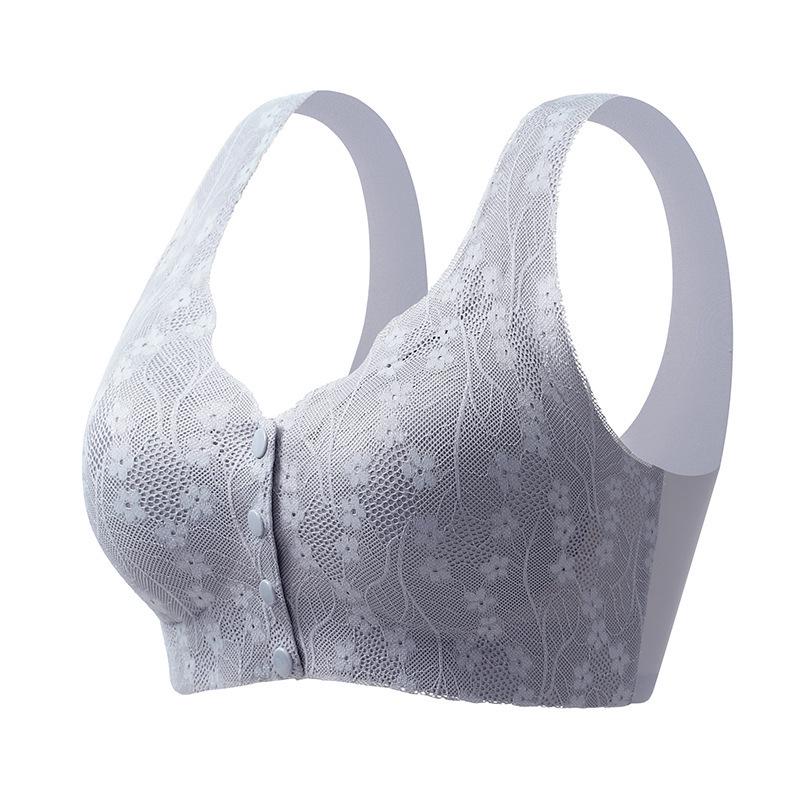 Lace Front Closure Wire-Free Bra for Middle-Aged & Elderly Women - Comfortable, Breathable, Plus Size Underwear