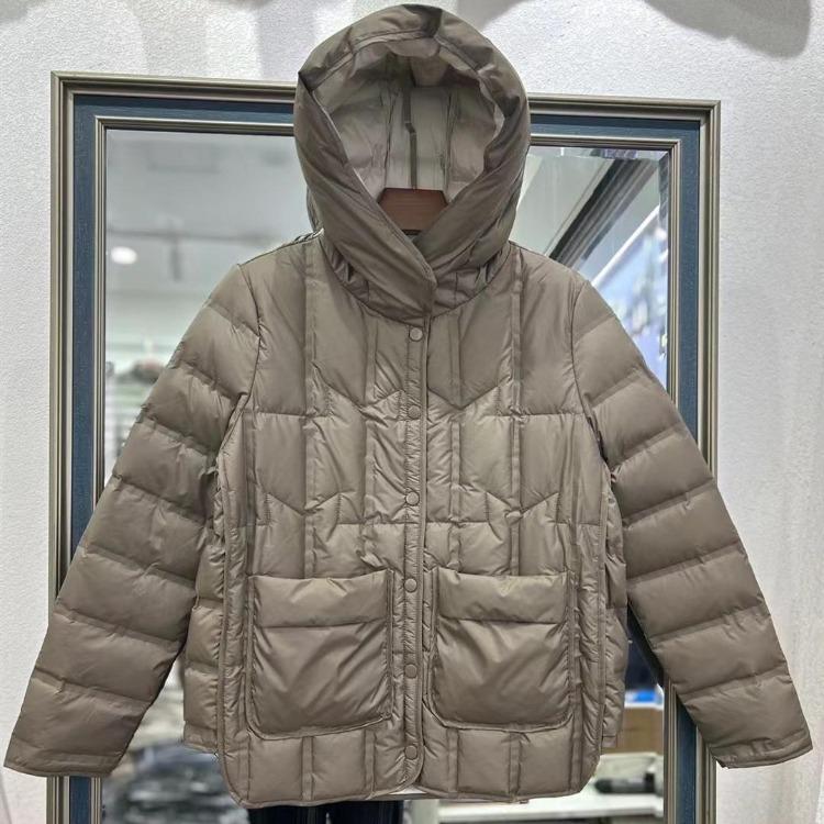 Women's Duck Down Jacket Light White Short Hooded Loose Straight Tube Coat Single Breasted Autumn Winter