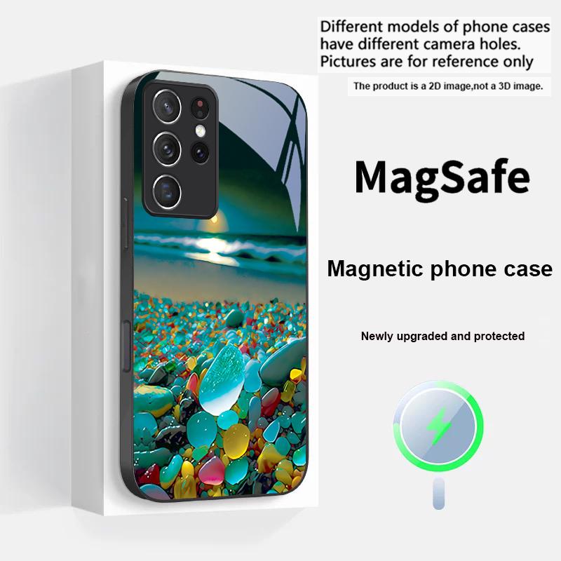 Colorful Stone Seaside For Samsung S 25 S25 Edge S25Ultra S8 9 10 20 S21 Pro S22 Plus S23 FE S24 Ultra Magsafe Glass Phone Case