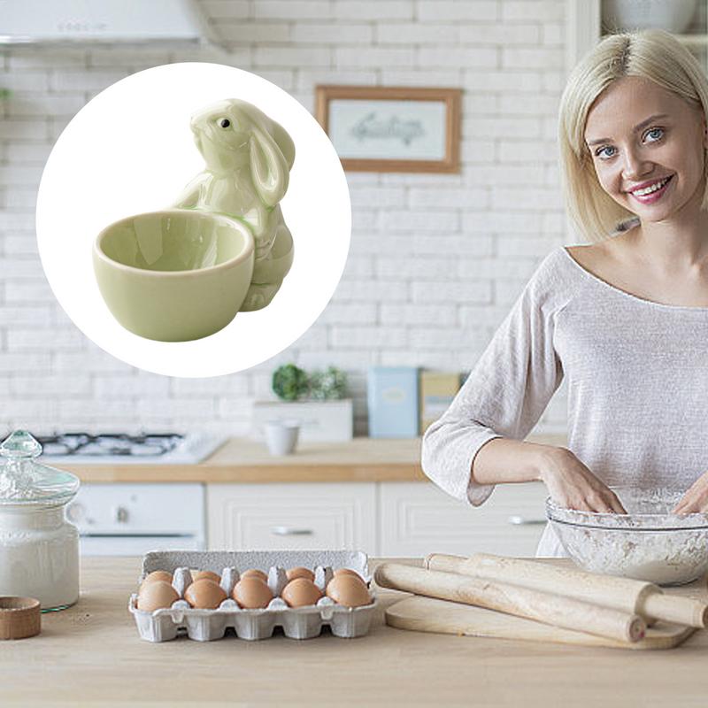 Ceramic Rabbits Shape Egg Cup Cute Bunny Shaped Egg Stand Holder Tabletop Ornaments Hard Boiled Egg Holder Container Egg Tools