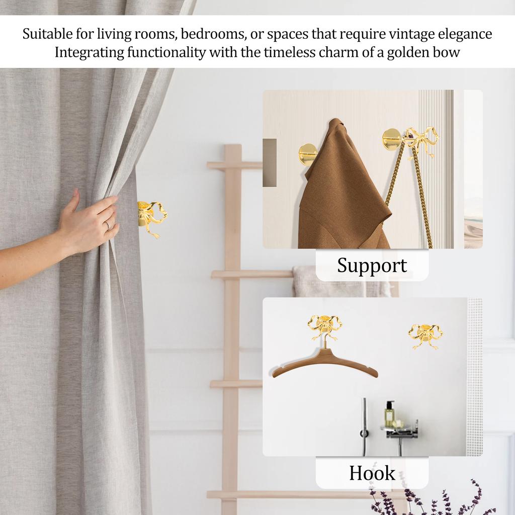 2Pcs Metal Bow Curtain Tieback Wall Mounted Bow Curtain Holdback with Screw Curtain Hook for Bedroom Living Room Home Decoration