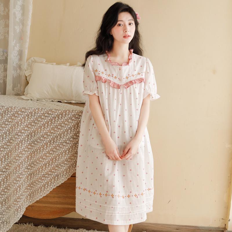 Women's Summer 2023 Pure Cotton Gauze Pajamas with Loose Five-Point Sleeves