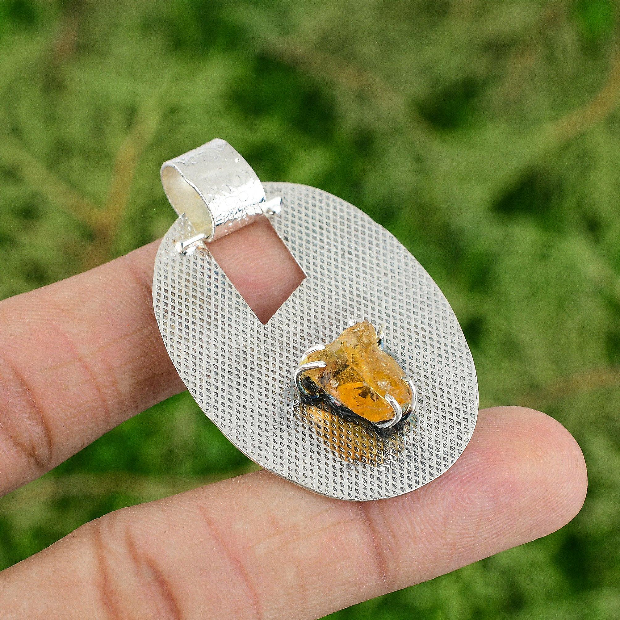 

925 Sterling Silver Citrine Rough Gemstone Engagement Daughter Wedding Pendant