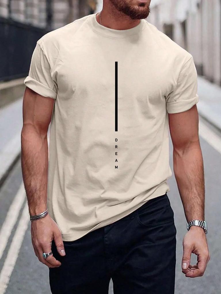 Summer men 100% cotton summer loose suitable for dream letter printing slim suitable for casual sports round neck short sleeve T