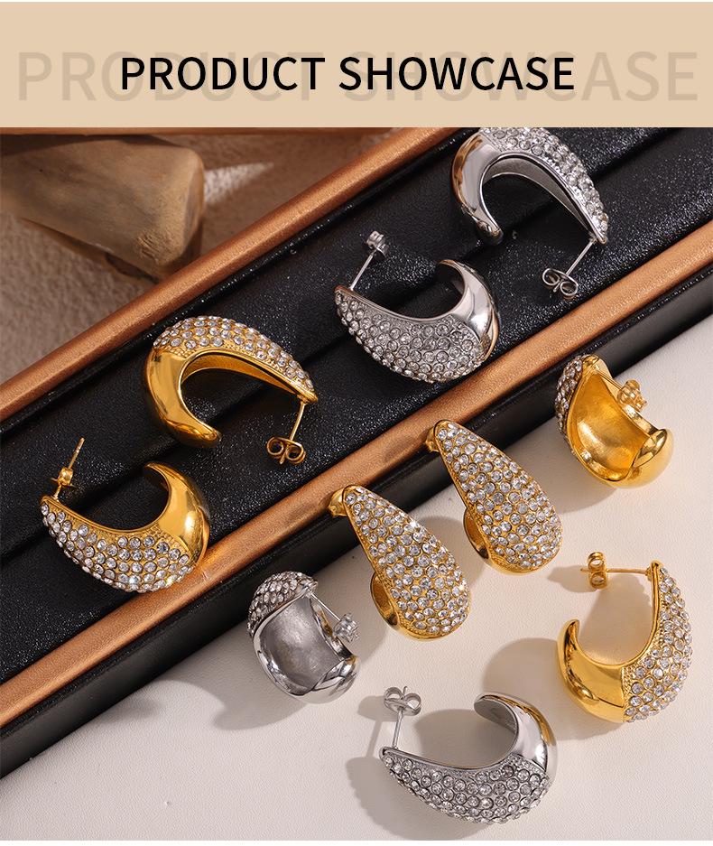 European Style Water Drop Rhinestone Earrings: Fashionable, Light Luxurious, Temperament Enhancing, 18K Gold-Plated Titanium Steel.