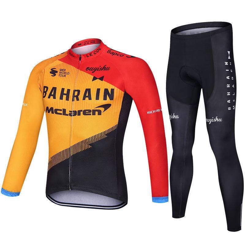 Mens Cycling Jersey Set Long Sleeve Slim Fit Mountain Road Bike Apparel Quick Dry Breathable UV Protection