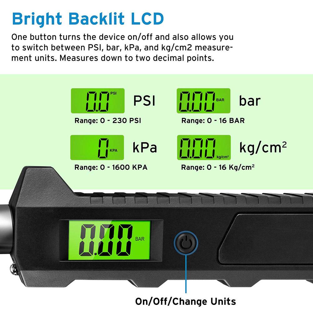 Digitaler Reifendruckmesser 230 PSI Doppelkopf Edelstahl für LKW Auto LCD Taschenlampe Fahrzeugtester
