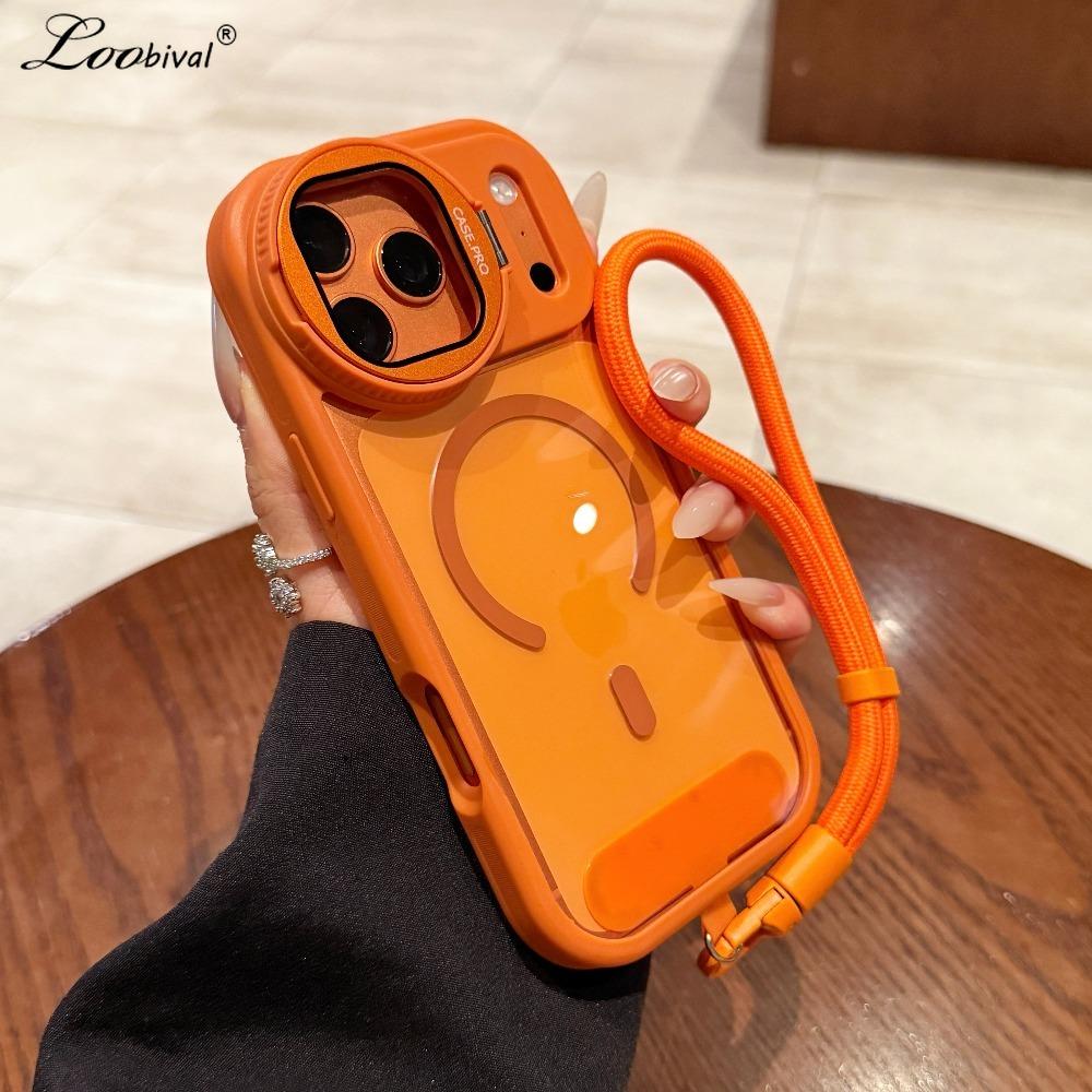 Transparent for Magsafe Lanyard Bracket Case for iPhone 17 16 15 14 Pro Max 12 13 11 Magnetic Hand Wrist Strap Stand Clear Cover