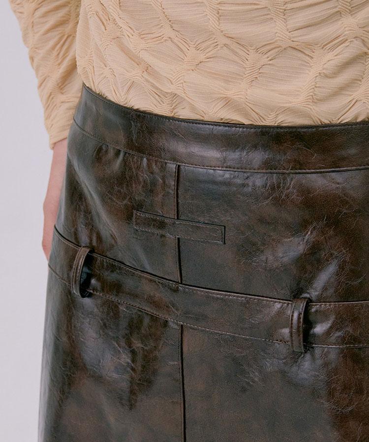 WNDERKAMMER Midi Leather Skirt_Brown