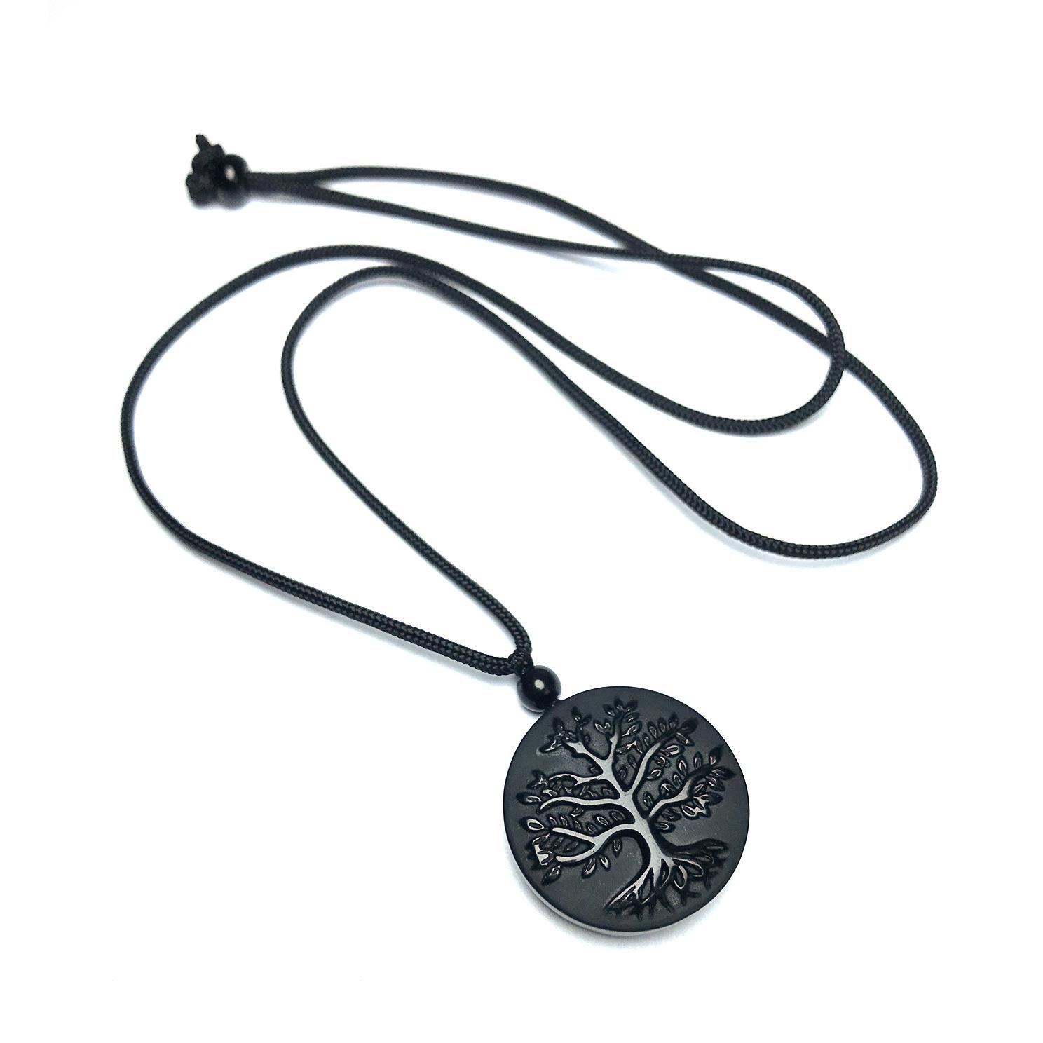 Obsidian Tree of Life Healing Crystal Pendant Necklace - European & American Protection Charm.