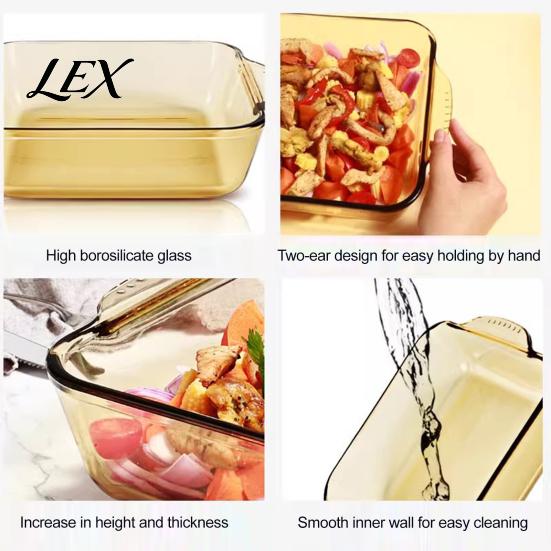 Heat Insulated Pan 2L Glass Baking Dish, Square Dishes for Oven, Versatile Serving Plate Dinner Tempered Casserole Dish Brownies Meatloaf Desserts