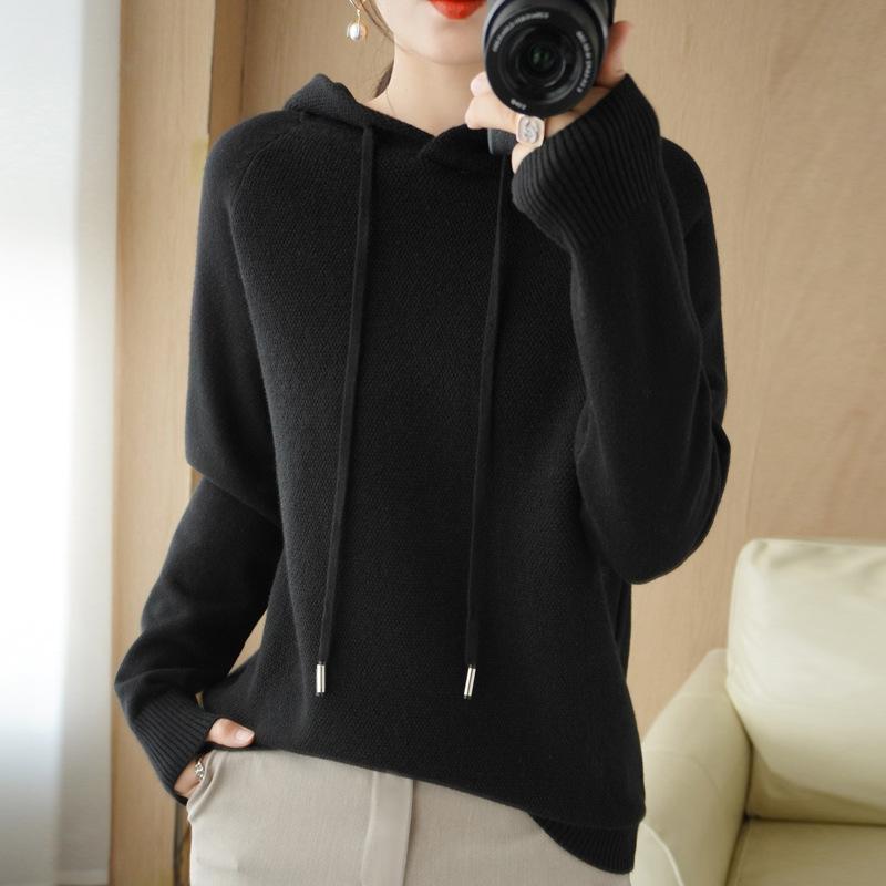 Women S Thick Knit Hooded Pullover Sweatshirt Loose Fit Autumn Style