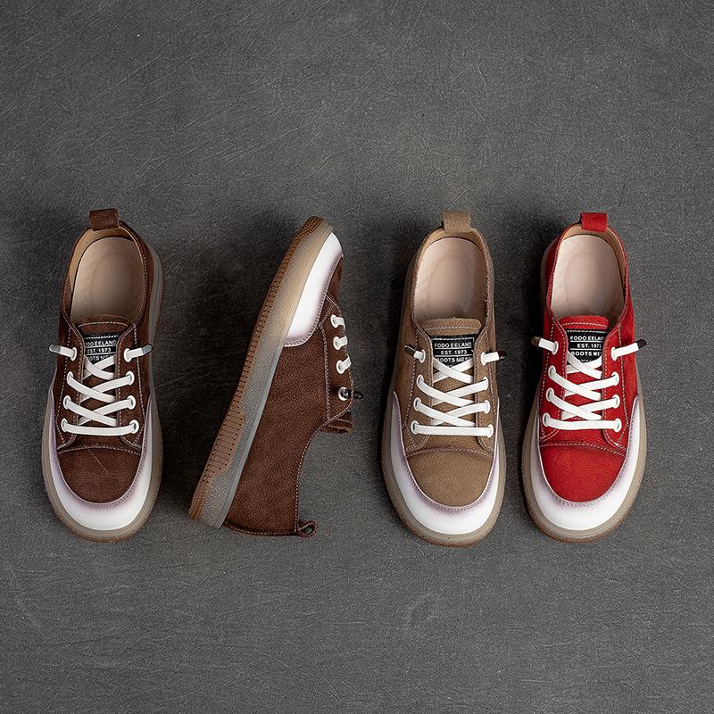 Fashion GKTINOO Women Casual Shoes Fashion Breathable Genuine Leather Shoes Sneakers Lace Up Women Flat Shoes Female Footwear