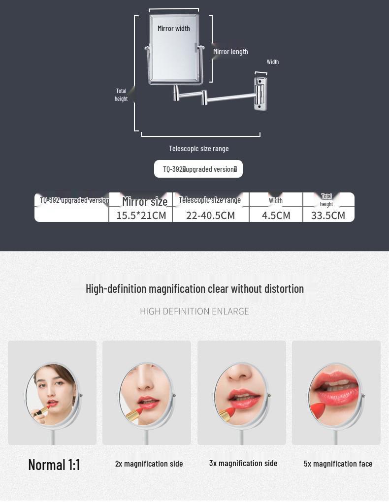 Double-Sided Retractable Wall-Mounted Vanity Mirror for Makeup and Dressing