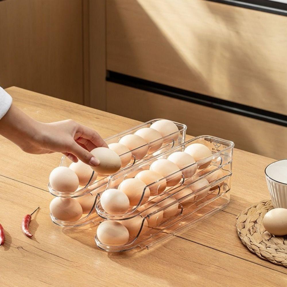 2PCS Stackable Automatic Slide Egg Storage Box Plastic Eggs Holder  Refrigerator Side Door