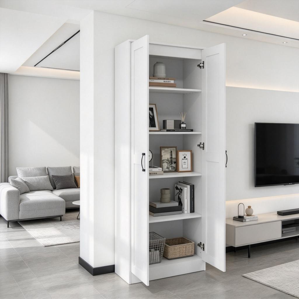 Storage Furniture Cabinet with 2 Doors, 5 Adjustable Shelves, Modern Contemporary Style (only with Cabinet)