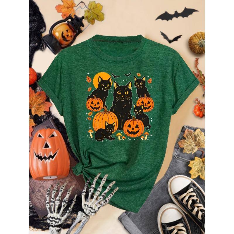 Halloween Atmosphere Printing Fashion Casual Short Sleeve Crew Neck Women's T-Shirt