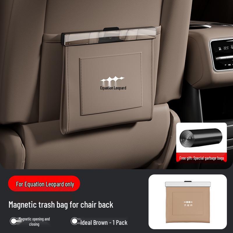 Leopard 5 & 8 Magnetic Waterproof Car Seat Back Trash Bag - Titanium Leather Storage