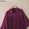 ZANZEA Damen Casual Umlegekragen 3/4 Ärmel Lockere Bluse