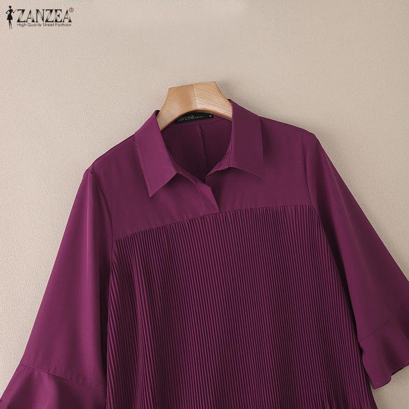 ZANZEA Damen Casual Umlegekragen 3/4 Ärmel Lockere Bluse