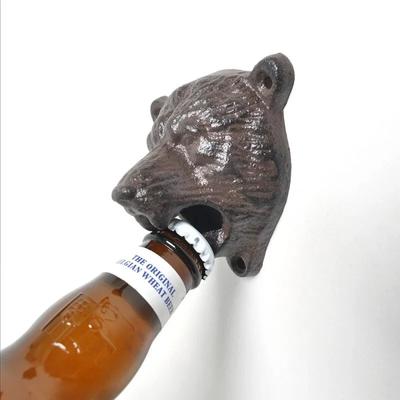Flaschenöffner aus Metall und Gusseisen, zur Wandmontage, Kapselheber für Bier, Cola, Bar, Pub, Küche, mit 3 Schrauben, Bären-/Hundekopf