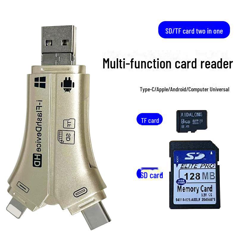 

Адаптер для чтения карт памяти SD/TF 4-в-1 USB3.0 для Apple, Type-C и Android чёрный