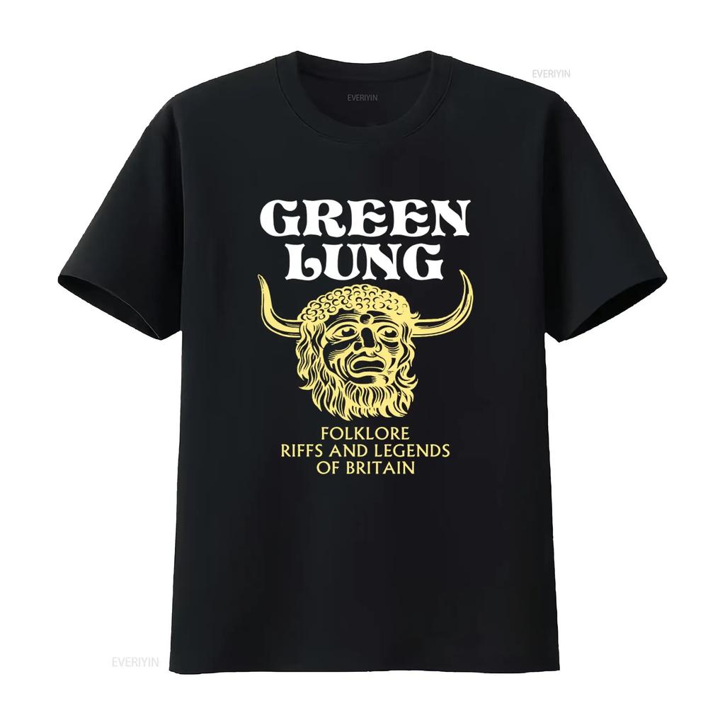 T-shirt Vintage Polmone Verde da Uomo Stampa Riff Folkloristici e Leggende della Gran Bretagna vintage Lavata Unisex Casual Versatile Leggermente