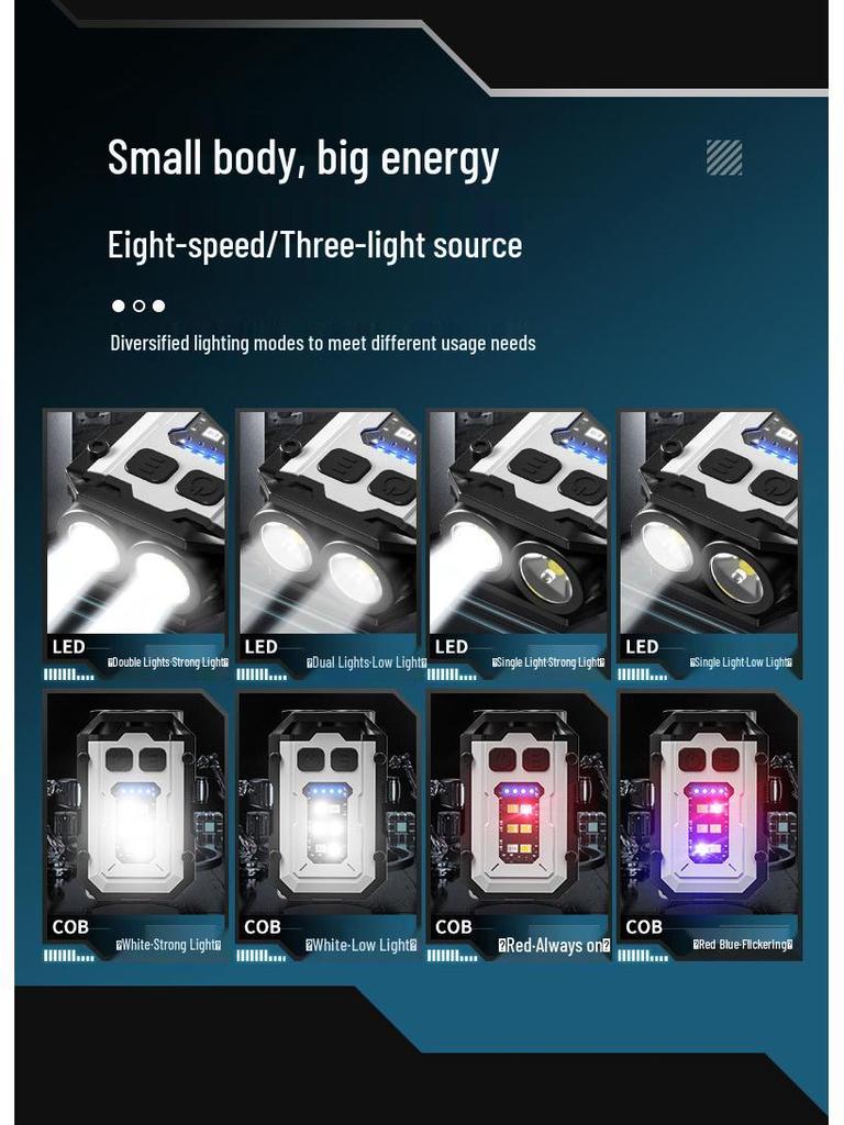 Multifunctional Dual LED Keychain Flashlight with Magnetic COB Side Light and High Brightness Warning Light