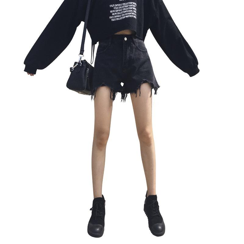 Wowen Classic and Minimalist Fashion Versatile Broken Holes Female Loose High-waisted Summer Wide-leg Thin Raw Edge A Word Denim Shorts Individuality