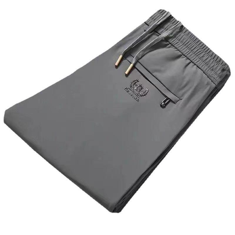Men's Summer Ice Silk Quick-Dry Pants, Casual All-Match, Elastic Waist, Large Size, Suitable for Middle-Aged and Young Men.