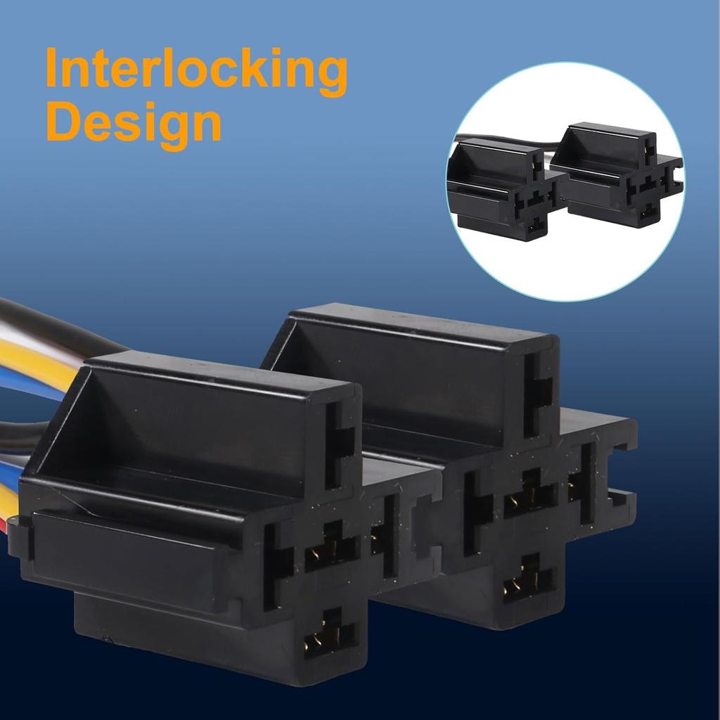 2pcs Car Relay with Harness 12V 40A 5 Pin SPST Harness Sockets with Color-Labeled Wires for Automotive Truck Van Motorcycle Boat Relays 5