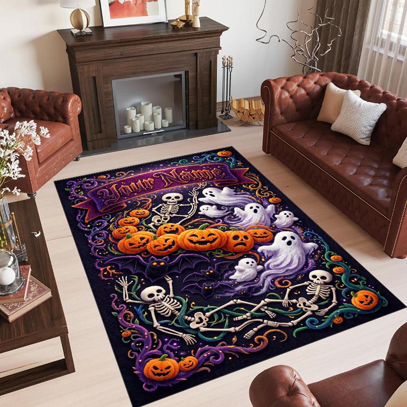 Halloween Theme Crystal Velvet Floor Rug Personalized Custom Name Text Warm Carpet Home Decoration