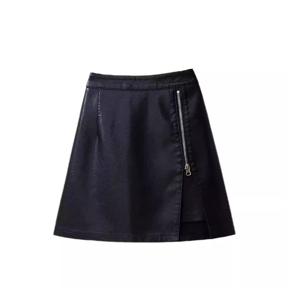 2025 Herbst/Winter Damen High Waist PU Leder Unregelmäßiger Bodycon A-Linien Rock