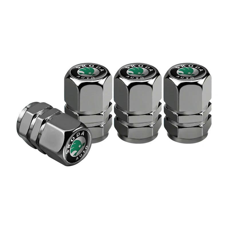 AHUN5 4Pcs Car Tire Valve Caps Metal Dustproof Wheel Stem Cover For Skoda Yeti Kamiq Kodiaq Karoq Octavia Fabia Rapid Vrs Mk3 Superb