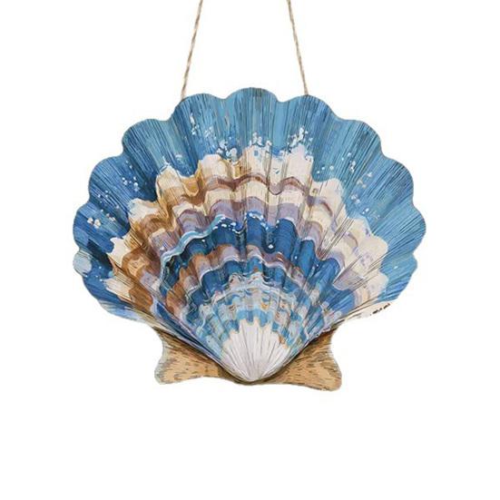 

Summer Beach Wooden Seashell Wall Art Coastal Sea Shell Wall Hanging Sign for Bathroom Living Room Home Decor 1