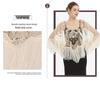 Mesh Sequin Tassel Shawl Evening Gown Strapless Wedding Dress with Elegant Beaded Cape Cover-up