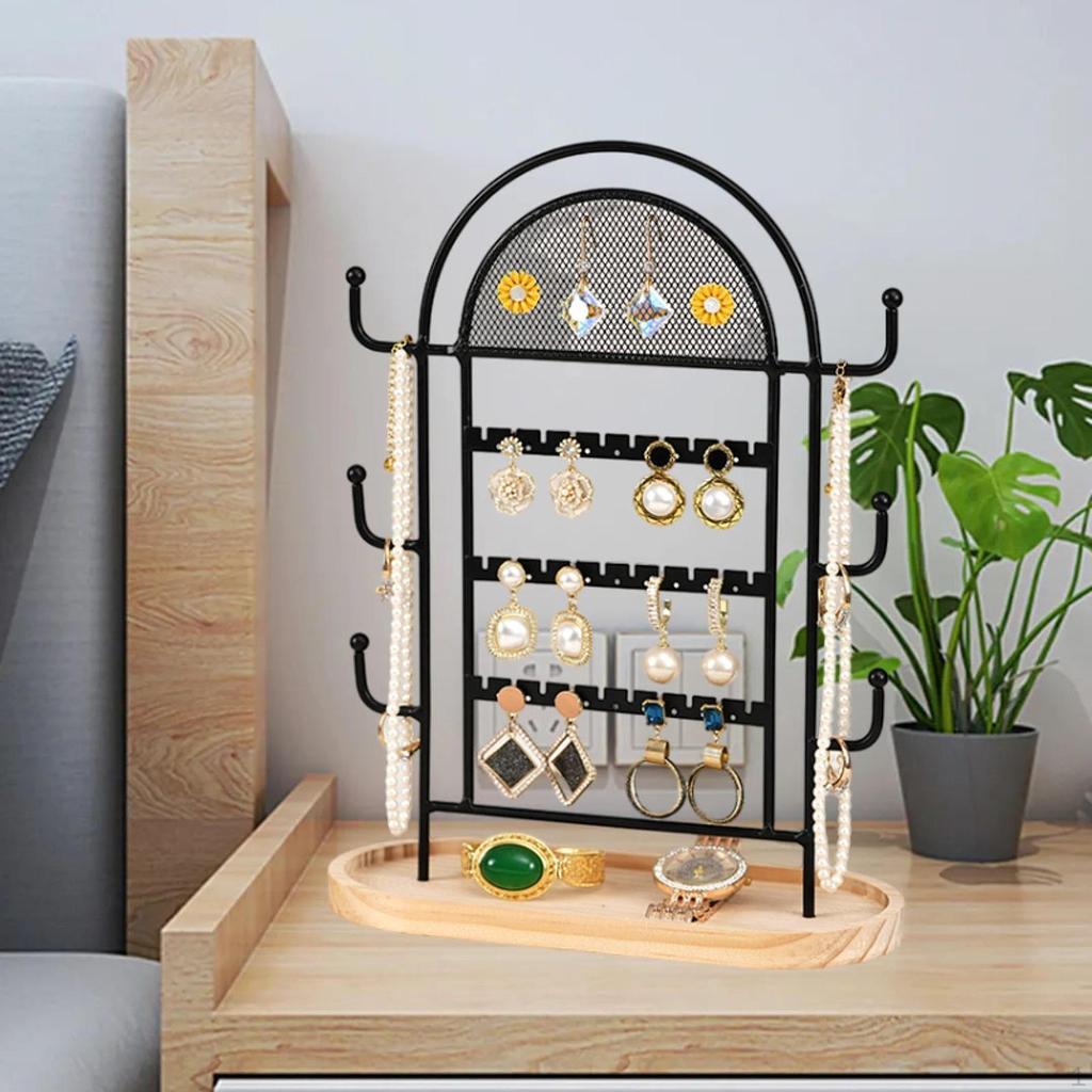 Jewelry Storage Rack Earrings Holder with Tray Countertop Desktop Modern Display Stand for