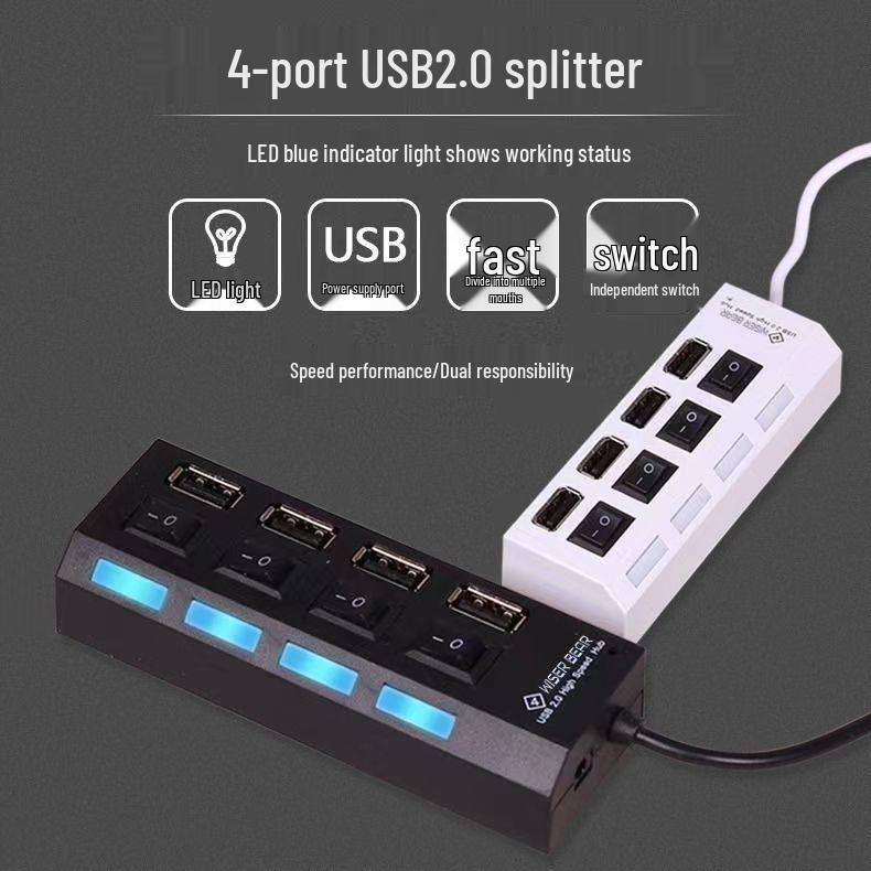 USB 2.0 didelės spartos šakotuvas nešiojamam kompiuteriui, stacionariam kompiuteriui, pelės, klaviatūros ir USB atmintinės