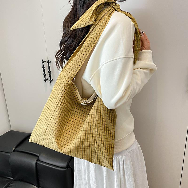 Bag Korean lazy style canvas bag literary niche armpit bag 2025 new plaid bag fashion shoulder bag