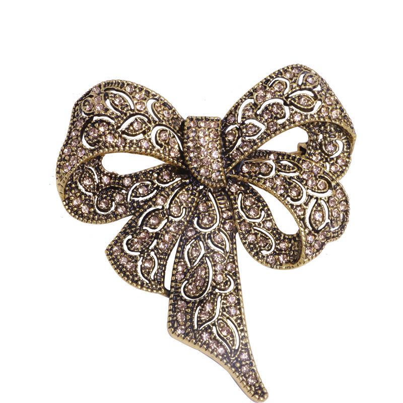 European and American Luxury Rhinestone Bow Brooch 