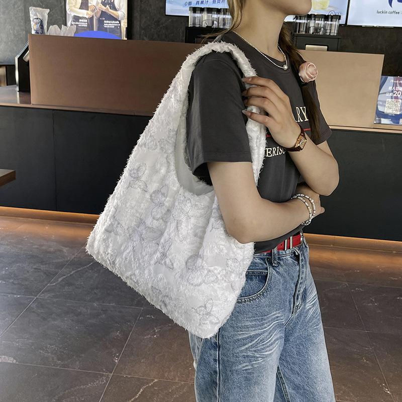 Lace Butterfly Canvas Bag Women's New Trendy Korean Style Literary Tote Bag Student Class Large Capacity Bag