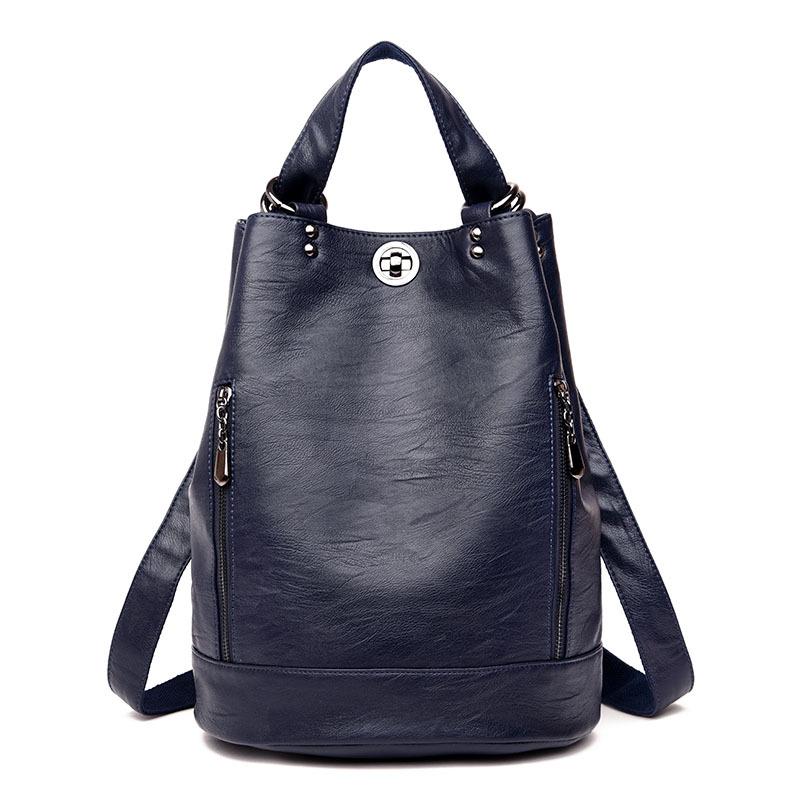 Durable Fashion Women Pu Leather Black Bagpack Female Rucksack Shoulder Bag