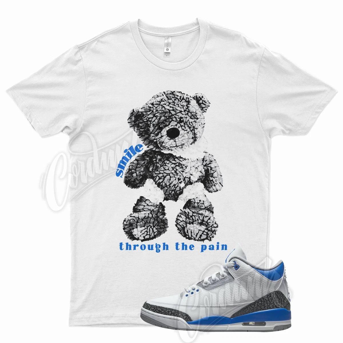 White SMILE T Shirt for Air J1 3 Racer Blue Cement Grey S