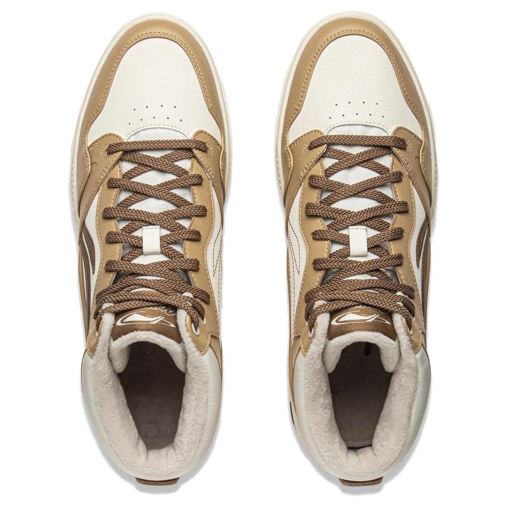 Li Ning Common 80s Thermal Slip Resistant And Abrasion Resistant Mid Top Skateboard Shoes Men's Tea Brown Ecru AGCV407-4