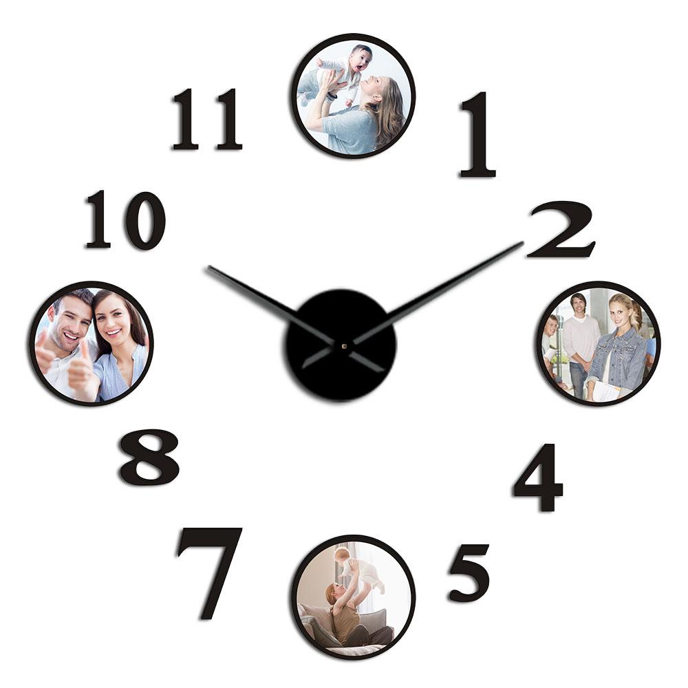 

Photo Picture Frame DIY Large Wall Clock Custom Photo Decorative Living Room Family Clock Personalized Images Frame Big Clock (Black,37 Inch) чорний