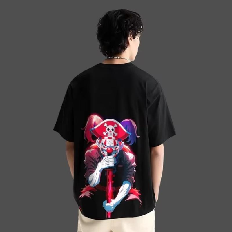 One Piece Anime Buggy The Clown Oversized Cotton Tshirt Men and Women Breathable High Quality Y2K Short Sleeve Summer Tshirt