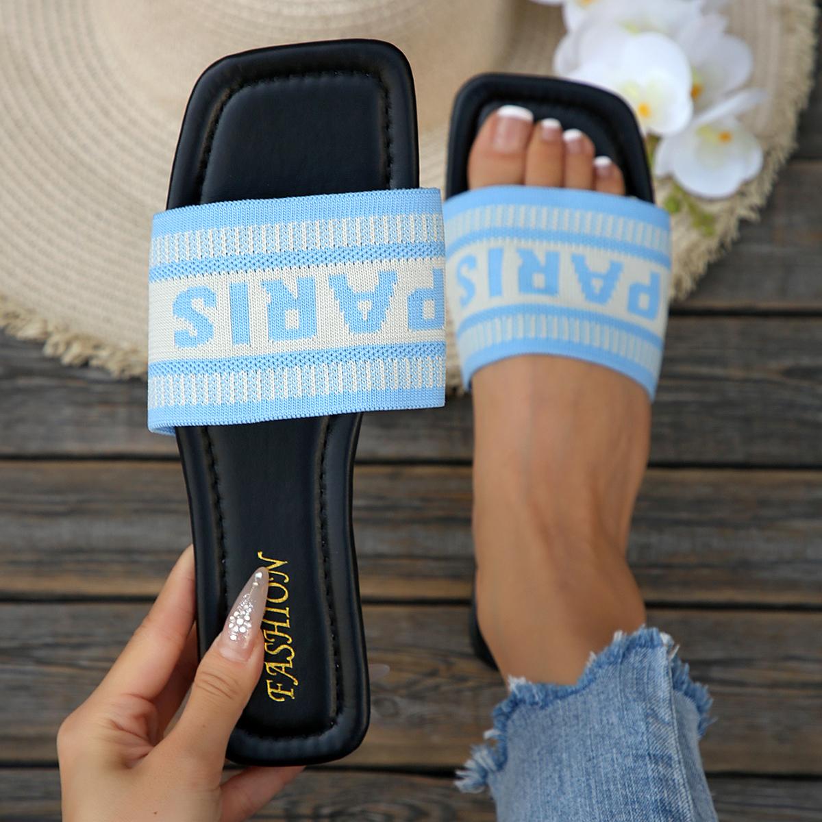

Женские тапочки Классическая простота Сандалии Новые 2025 Тапочки Тканевая накладка Письмо Уличные Повседневные Плоская обувь Шлепанцы Женские 43 небесно-голубой